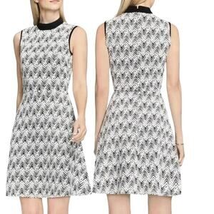 Vince Camuto White Black Jacquard Sleeveless Fit&Flare Stretch Knit Dress Sz S